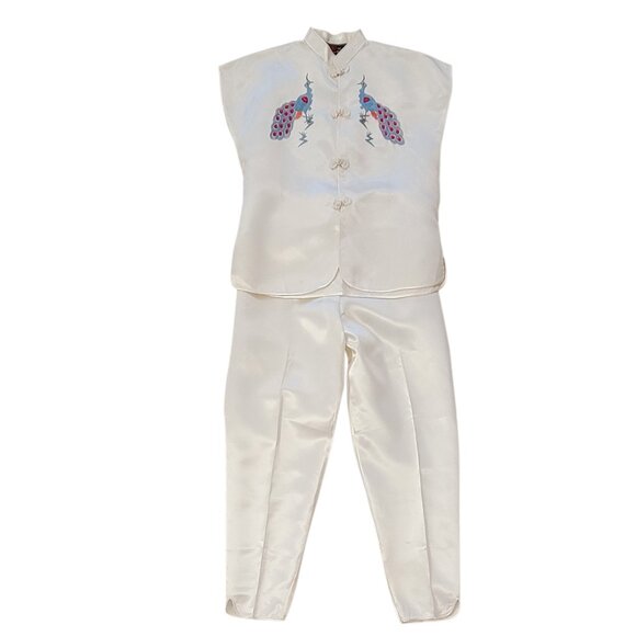 Vintage Chinese Traditional Wedding Ceremonial Tang Pant Suit Set 1960s-70s